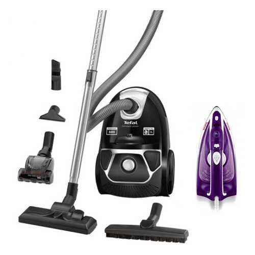 Комплект Пылесос Tefal Compact Power TW3985EA Black + Утюг Tefal FV1844E0 White/Purple в Техношок